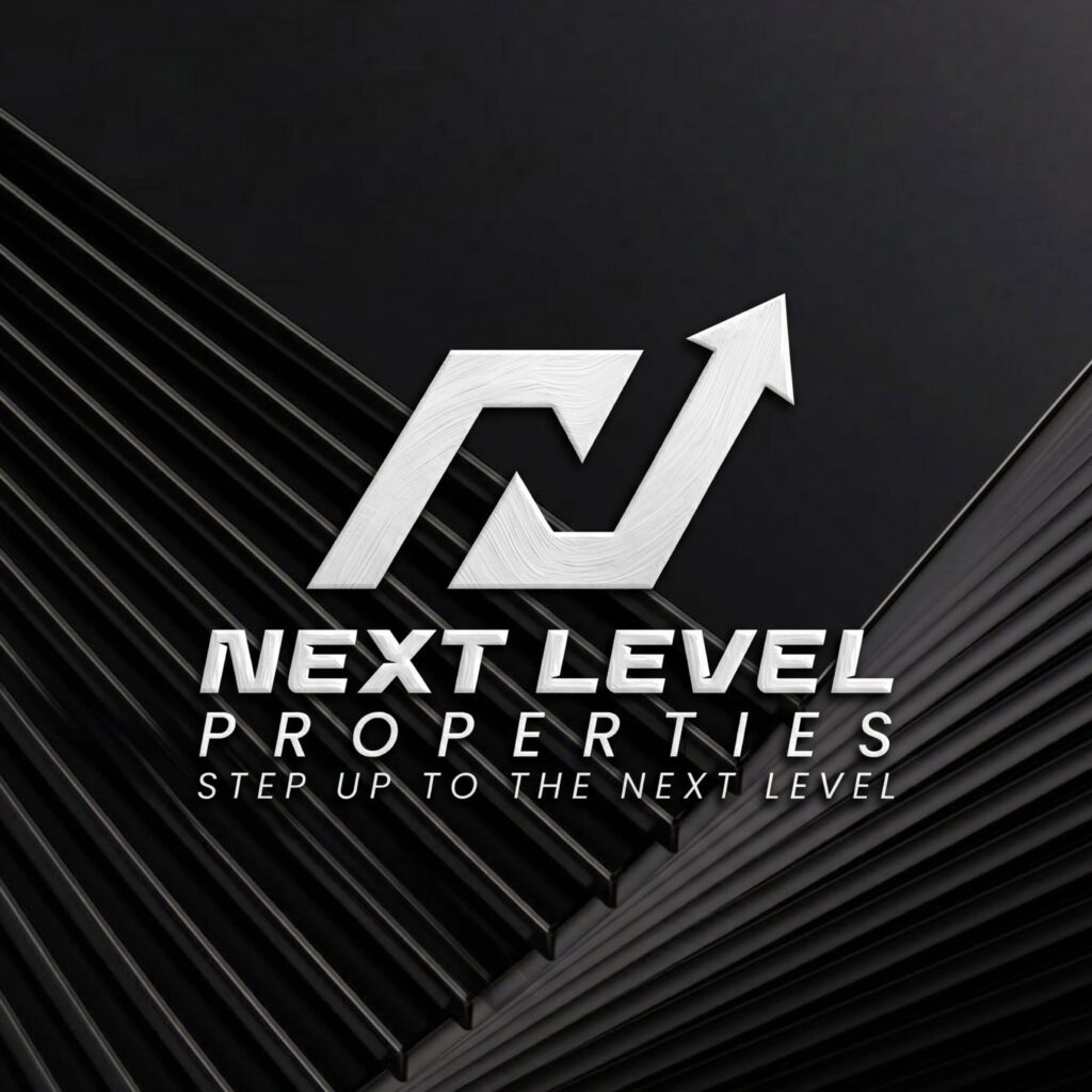 Custom logo design for Next Level Properties featuring a modern geometric brand identity.