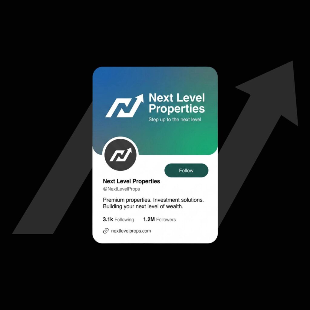 Social media profile branding for Next Level Properties.