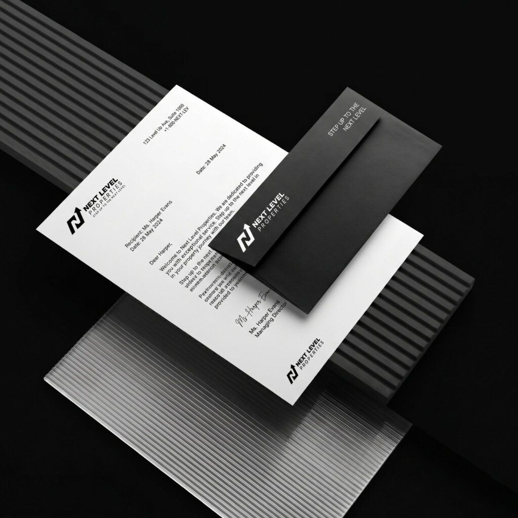 Corporate letterhead and envelope design as part of a complete brand identity package.