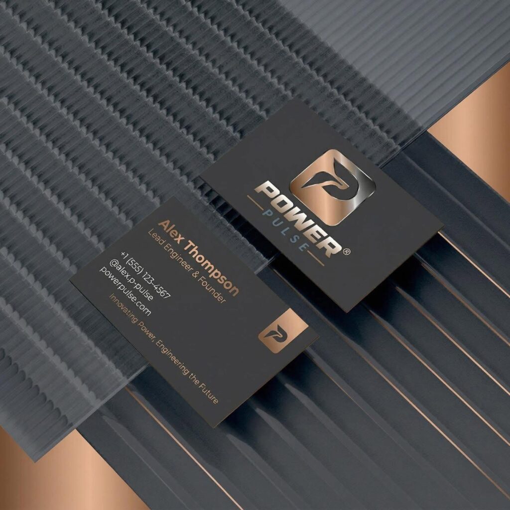 Premium business card design developed as part of the PowerPulse branding project.